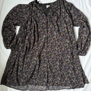 a new day Black Floral Long Sleeve Tunic with Pink and Green Accents